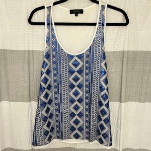 Karen Kane women’s sequin blouse. Sleeveless, royal blue/silver color. Size S.